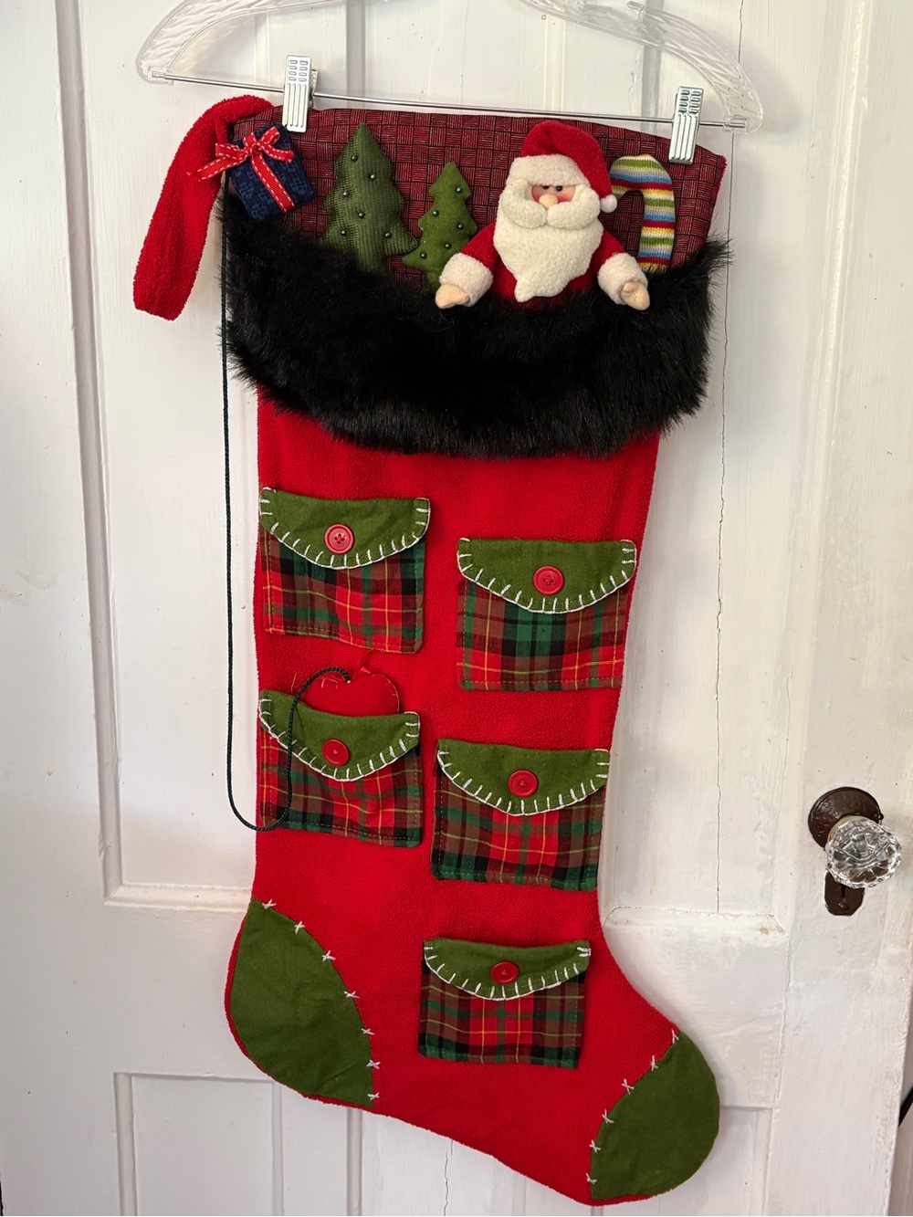Festive Vintage 1990s Christmas Stocking Advent Holiday with Santa Accent